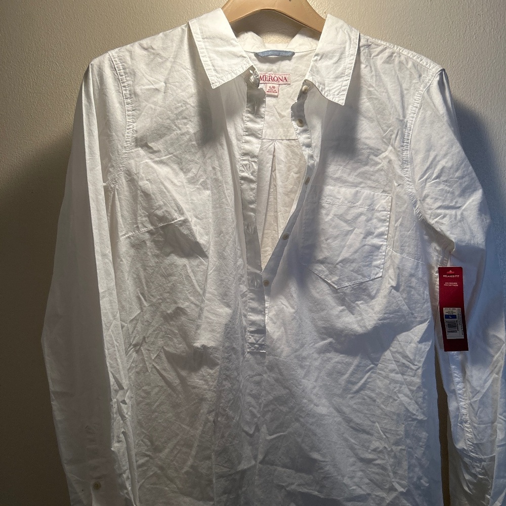 White shirt with buttons half way down